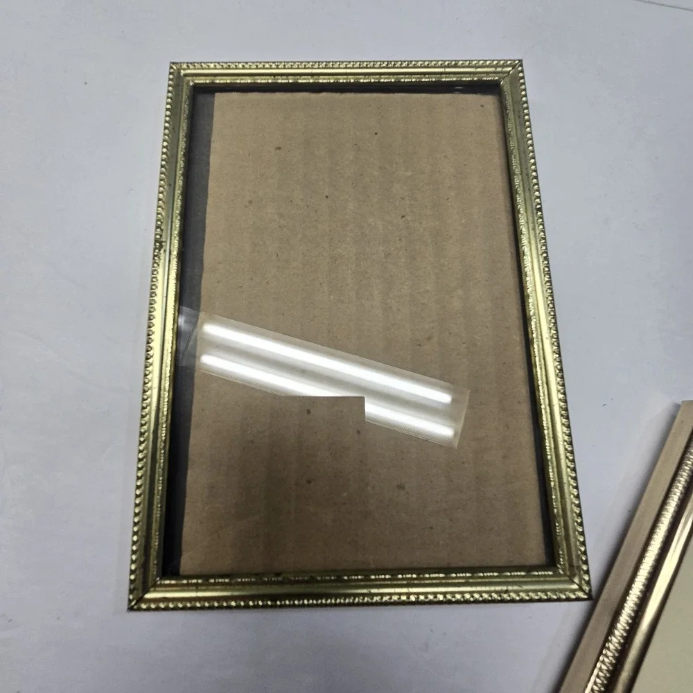 Vintage PAIR Gold Metal Photo Frames Ornate Easel Rectangle Hanging Cottagecore